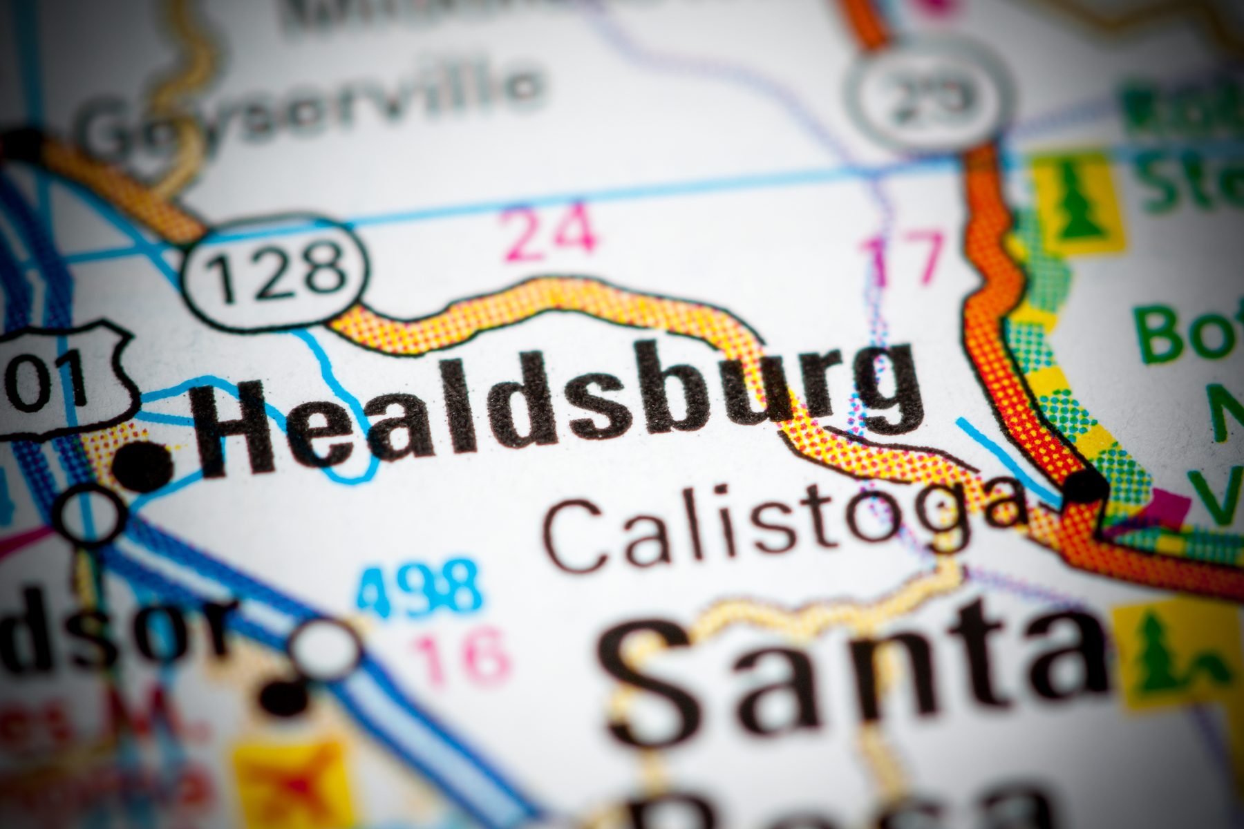 Map of the Healdsburg area and surrounding Sonoma wine valleys
